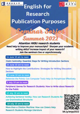 English for Research Publication Purposes Seminars Series