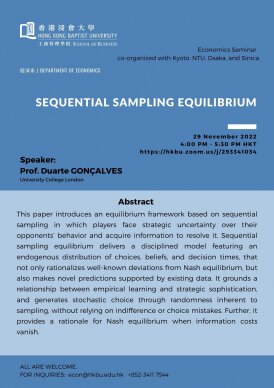 ECON Departmental Seminar: Sequential Sampling Equilibrium