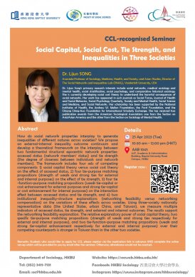 [SOCIOLOGY SEMINAR] Social Capital, Social Cost, Tie Strength, and Inequalities in Three Societies