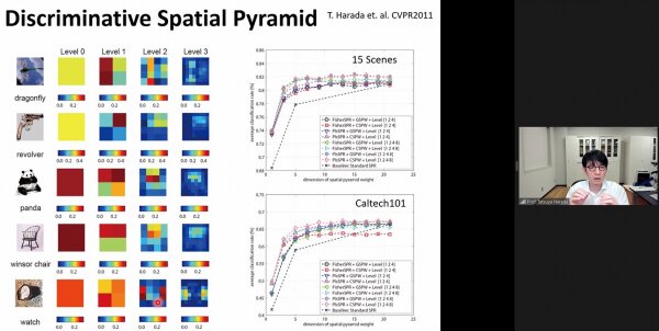 Professor Tatsuya Harada presented Discriminative Spatial Pyramid with examples of weights on Caltech101 dataset.