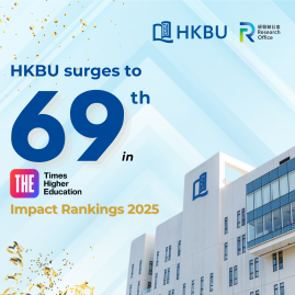 香港浸會大學於泰晤士高等教育(THE)2025 年世界大學影響力排名位列全球第69