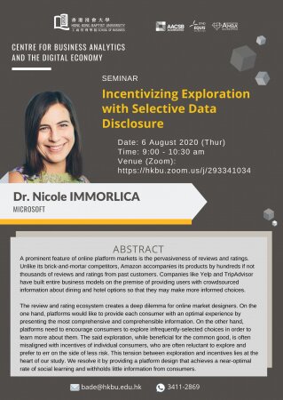 Dr. Nicole IMMORLICA, Microsoft "Incentivizing Exploration with Selective Data Disclosure"