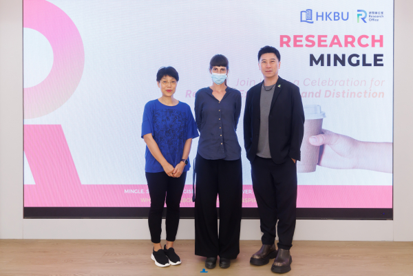 Professor Johnny Poon (right), Dean and Chair Professor in Creative Arts, poses with Professor Liila Taruffi (centre), Assistant Professor and Professor Ho Wai Chung, Associate Dean. 