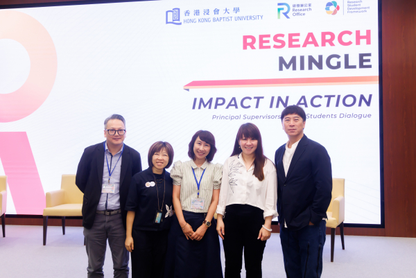 From left: Professor Cheung King-ho; Trudi Chan, Research Office; Cindy Chan, Graduate School; Professor Cheung, and Professor Johnny Poon, Dean and Chair Professor in Creative Arts